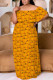 Orange Casual Print Patchwork Off Shoulder Long Plus Size Dresses