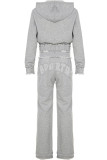Grey Casual Letters Draw String Pocket Patchwork Zipper Zipper Collar Long Sleeve Two Pieces