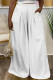 White Casual Street Daily Solid Color Pocket Loose High Waist Wide Leg Solid Color Bottoms