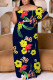 Tibetan Blue Casual Floral Print Patchwork Backless Off Shoulder Long Plus Size Dresses