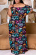 Black Casual Print Patchwork Off Shoulder Long Plus Size Dresses