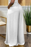 White Casual Street Daily Solid Color Pocket Loose High Waist Wide Leg Solid Color Bottoms