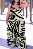 Brown Casual Print Backless V Neck Plus Size Jumpsuits (With Headscarf)