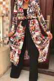 Multicolor Casual Print Patchwork Strap Design Turndown Collar Outerwear