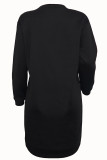 Black Casual Print Patchwork O Neck Straight Dresses