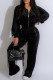 Black Casual Solid Color Draw String Pocket Patchwork Zipper Zipper Collar Long Sleeve Two Pieces