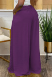 White Casual Street Daily Solid Color Pocket Loose High Waist Wide Leg Solid Color Bottoms