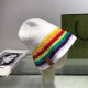 White Casual Rainbow Stripe Weave Contrast Hat