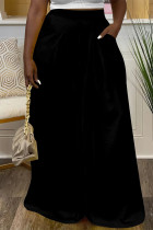 Black Casual Street Daily Solid Color Pocket Loose High Waist Wide Leg Solid Color Bottoms