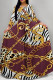 Burgundy Casual Print Patchwork Strap Design O Neck Long Dresses