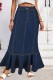 Deep Blue Casual Solid Color Basic High Waist Regular Denim Skirts