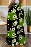 White Casual Street Geometric Print Flowers Splashed ink printing Pocket Contrast Loose High Waist Wide Leg Full Print Bottoms