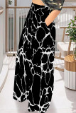 Black Casual Street Camouflage Print Stripe Pocket Contrast Loose High Waist Wide Leg Full Print Bottoms