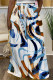 Blue White Casual Street Geometric Print Flowers Splashed ink printing Pocket Contrast Loose High Waist Wide Leg Full Print Bottoms