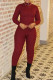 Burgundy Casual Solid Color Patchwork Zipper Zipper Collar Long Sleeve Two Pieces