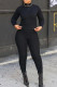 Black Casual Solid Color Patchwork Zipper Zipper Collar Long Sleeve Two Pieces
