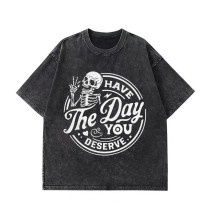 Black HAVE THE DAY YOU DESERVE PRINTING WASHED T-SHIRT