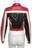 Red Street Letters Patchwork Zipper Zipper Collar Outerwear