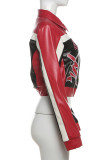 Red Street Letters Patchwork Zipper Zipper Collar Outerwear