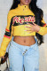 Yellow Casual Letters Patchwork Zipper Zipper Collar Outerwear