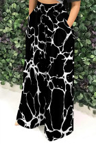 Black Casual Street Camouflage Print Stripe Pocket Contrast Loose High Waist Wide Leg Full Print Bottoms