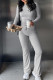Grey Casual Solid Color Draw String Patchwork O Neck Long Sleeve Two Pieces