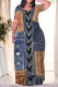 Dark Blue Casual Street Faux Denim Print O Neck Printed Plus Size Dresses