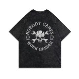 Black NOBODY CARES WORK HARDER PRINTING WASHED T-SHIRT