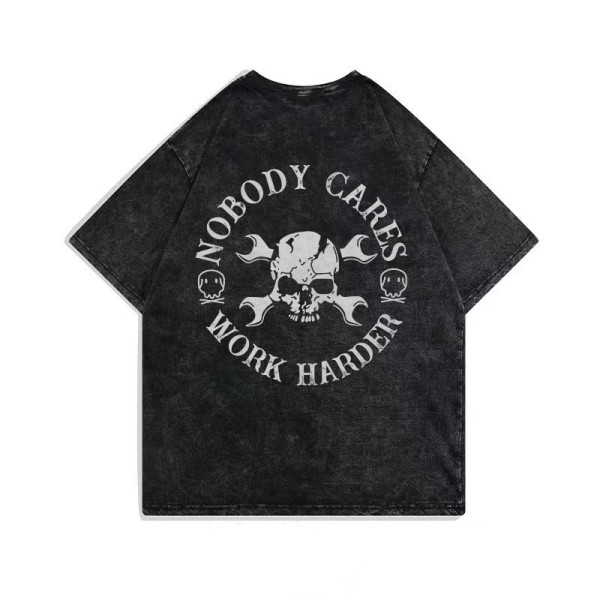 Black NOBODY CARES WORK HARDER PRINTING WASHED T-SHIRT