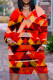 Red Casual Print Pocket Patchwork V Neck Straight Plus Size Dresses