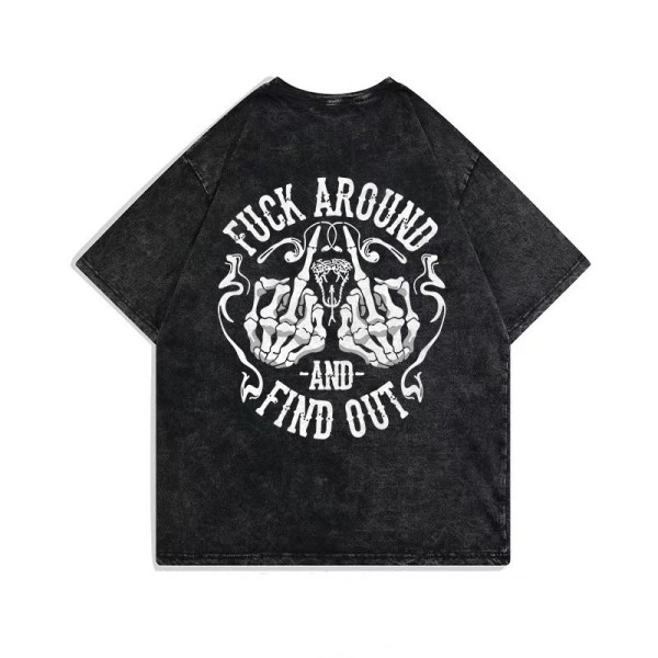 Black FUCK AROUND AND FIND OUT PRINTING WASHED T-SHIRT