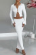 White Elegant Solid Color Buckle Patchwork O Neck Long Sleeve Two Pieces