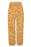 Black Casual Street Camouflage Print Stripe Pocket Contrast Loose High Waist Wide Leg Full Print Bottoms
