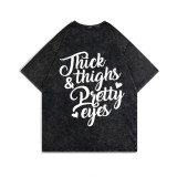 Black THICK THIGHS & PRETTY EYES PRINTING WASHED T-SHIRT