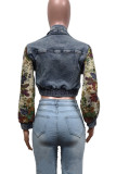 Light Blue Casual Solid Color Pocket Buckle Patchwork Turndown Collar Long Sleeve Regular Denim Jacket