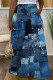 Dark Blue Casual Faux Denim Print Basic Regular High Waist Wide Leg Full Print Trousers