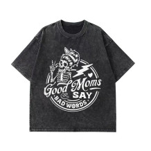 Black GOOD MOMS SAY BAD WORDS PRINTING WASHED T-SHIRT