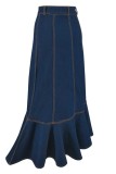 Deep Blue Casual Solid Color Basic High Waist Regular Denim Skirts