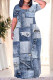 Baby Blue Casual Street Faux Denim Print O Neck Printed Plus Size Dresses