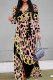 Pink Casual Leopard Print Patchwork V Neck Long Dresses