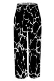 Black Casual Street Camouflage Print Stripe Pocket Contrast Loose High Waist Wide Leg Full Print Bottoms