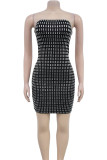 Apricot Sexy Patchwork Backless Hot Drill Zipper Strapless Wrapped Skirt Dresses