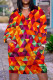 Multicolor Casual Print Pocket Patchwork V Neck Straight Plus Size Dresses