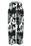 Black Casual Street Camouflage Print Stripe Pocket Contrast Loose High Waist Wide Leg Full Print Bottoms