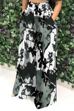 Black Casual Street Camouflage Print Stripe Pocket Contrast Loose High Waist Wide Leg Full Print Bottoms