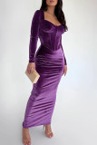 Purple Elegant Solid Color Patchwork Asymmetrical Collar Long Sleeve Two Pieces