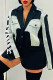 Black Casual Letter Print Patchwork Turndown Collar Outerwear