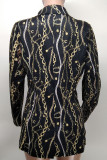 Multi-color Casual Print Buttons Patchwork Turn-back Collar Outerwear