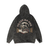 Black TRUST NO ONE PRINTING WASHED HOODIE