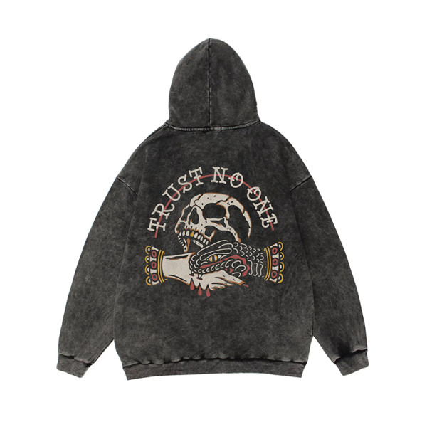 Black TRUST NO ONE PRINTING WASHED HOODIE